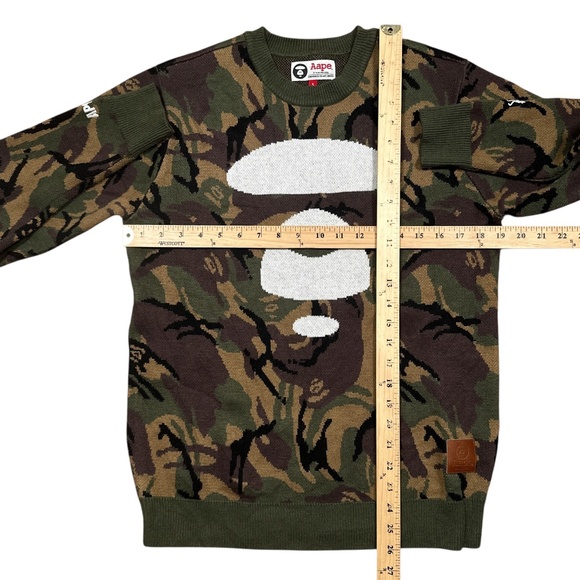 AAPE A Bathing Ape Green Camo Big Logo Knit Rabbit Hair Sweater Mens Small - Picture 11 of 11